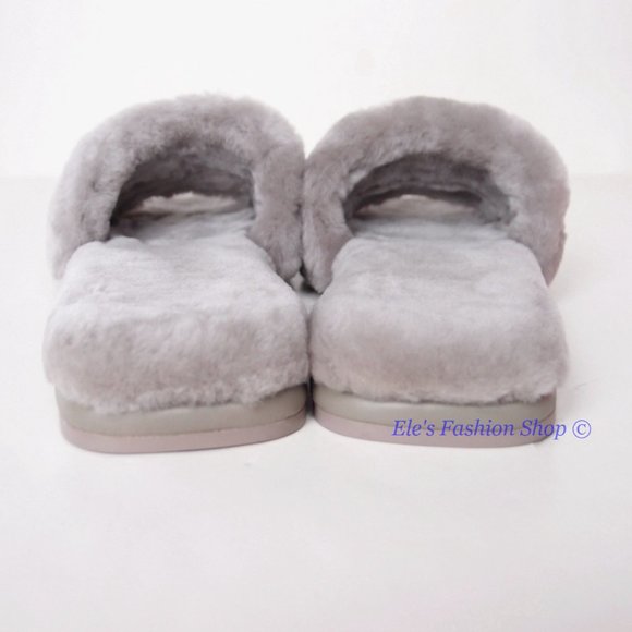 NIB Tory Burch Double T Shearling Slide Sandal GRAY HERON 6.5 7 7.5 8 AUTHENTIC - Picture 13 of 16